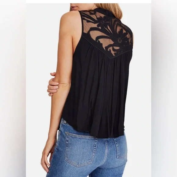 Free People Black Sheer Embroidered Tie-Neck Top - Picture 4 of 4